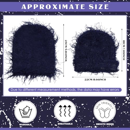 Chuarry Distressed Knitted Beanie Fuzzy Winter Hat - color: Navy