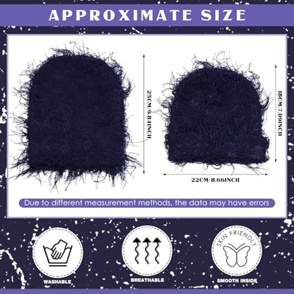 Chuarry Distressed Knitted Beanie Fuzzy Winter Hat - color: Navy
