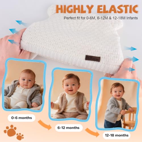 Duoyeree Baby Winter Hat, Bear Knit Earflaps Cotton Lined for Toddler Kids - color: Bear Pink, size: 6-12 Months