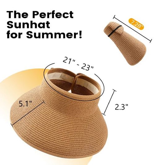 Beach Sun Straw Hats for Women, UPF 50+ UV Sun Protection Summer Straw Hat - color: 12cm - Khaki