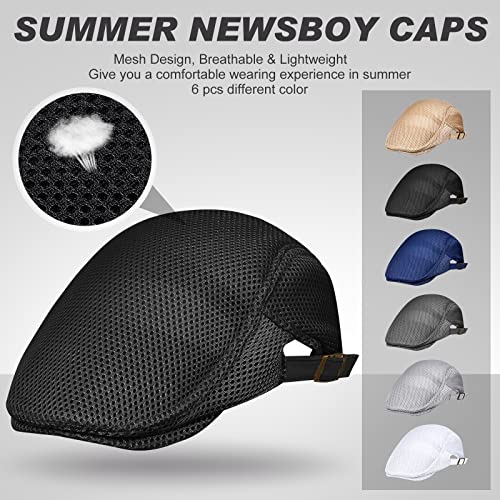 Geyoga 6 Pcs Men's Flat Cap Newsboy Hat Adjustable - style: Adjustable