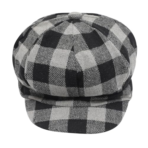 ZLYC Women Classic Newsboy Cap Visor 8 Panel Gatsby Cabbie Paperboy Hat - color: (Plaid) Black