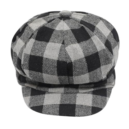 ZLYC Women Classic Newsboy Cap Visor 8 Panel Gatsby Cabbie Paperboy Hat - color: (Plaid) Black