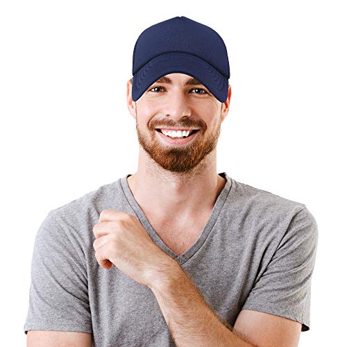 DALIX Solid Blank Trucker Hats Caps 2 Pack - color: Black and Navy Blue