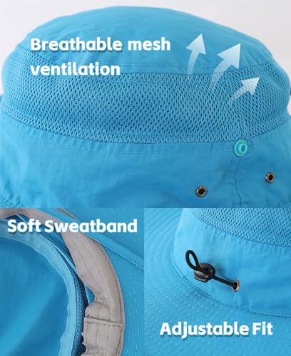 Connectyle UPF 50+ Wide Brim Sun Hat for Men Breathable Cowboy Boonie Hats Outdoor Bucket Hat for Fishing Hiking Safari - color: Sky Blue