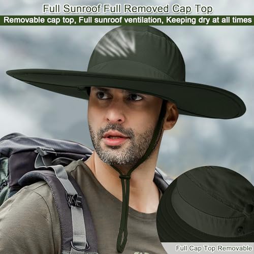 Cooltto L/XL/XXL Wide Brim Sun Hat UPF 50+ UV Protection Boonie Hat - color: Army Green, size: Medium-Large