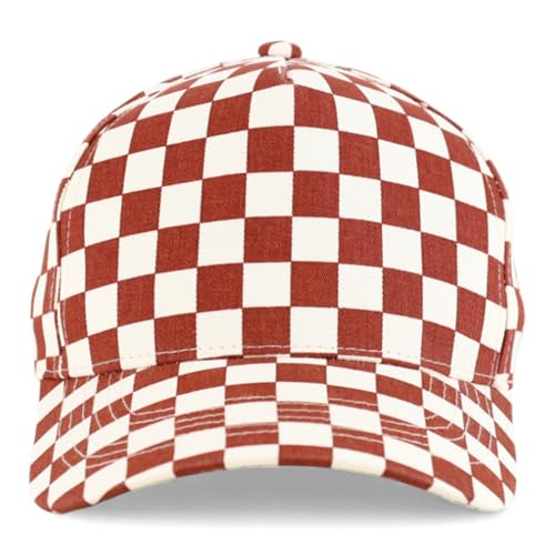 Trendy Apparel Shop Structured 5 Panel Checkered Print Baseball Cap - color: Burgundy