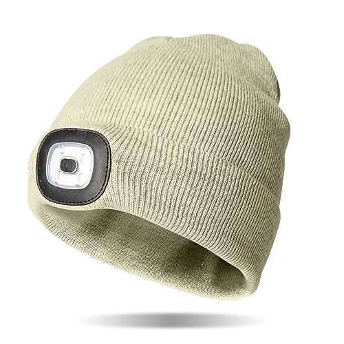 Classic Rechargeable LED Warm Knit Beanie Head Light Hat Headlamp for Outdoor Activities - color: Oatmeal