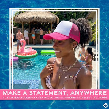 Funky Junque Blank Mesh Foam Lightweight Snapback Trucker Hat - color: White/Hot Pink