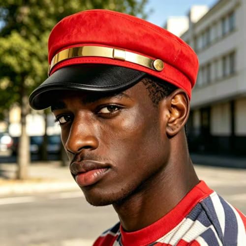 Women's Yacht Captain Sailor Hat, PU Material Newsboy Hat, Stylish Biker Hat, Baker Boy Hat, Peaked Beret - color: Red D