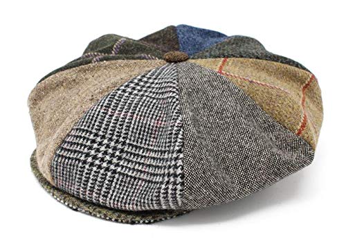 Hanna Hats Traditional Irish Tweed Eight Piece Cap. Unisex Newsboy Cap. Button Crown & Taffeta Lining. 100% Made in Ireland. - color: Patchwork Tweed, size: X-Large