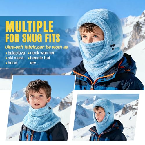 Ski Mask Kids Balaclava, Winter Ski Face Mask Cover, Fleece Hats for Kids - color: Blue