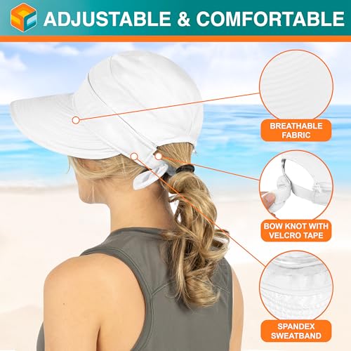SUN CUBE Womens Sun Hat UV Protection Wide Brim Zip-Off Golf Visor - color: White