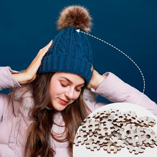 60pcs Wooden Hat Pom Poms Buttons, Removable Knitted Hat Button, Faux Fur Fastener Sewing Accessories for Crochet Knitting Beanies- Light Brown(D) - color: Light Brown-D-60pcs