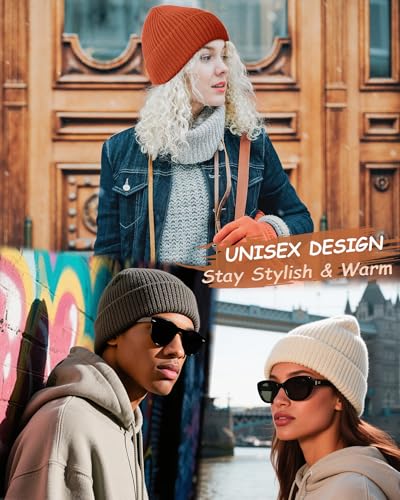 Wool Beanie for Men Women, Seamless Knit Cuffed Warm Winter Hats - color: 1pcs-orange