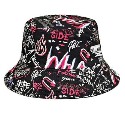 Shark Pattern Bucket Hat for Men Women, Reversible Double-Side-Wear Sun Hat, Packable Beach Fisherman Cap - color: Letter Graffiti