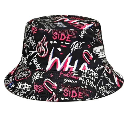 Shark Pattern Bucket Hat for Men Women, Reversible Double-Side-Wear Sun Hat, Packable Beach Fisherman Cap - color: Letter Graffiti