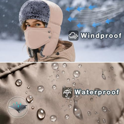 mysuntown Warm Winter Hats for Women Men with Ear Flaps for Cold Weather - color: Khaki