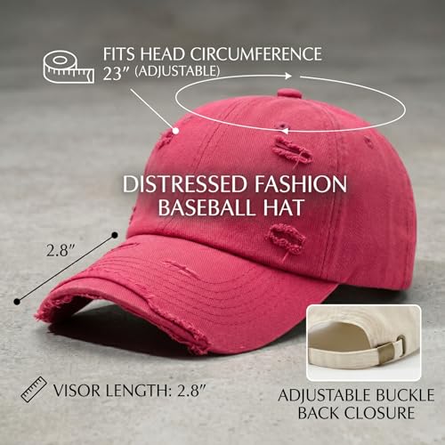 Unisex Distressed Baseball Caps Bulk, Vintage Plain Washed Cotton Dad Hats - color: Hot Pink