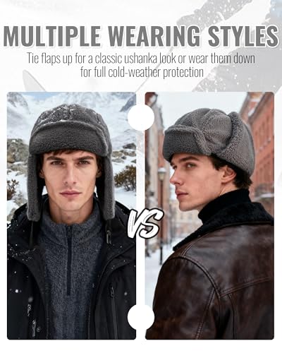 CLAPE Windproof Warm Sherpa Fleece Hat with Ear Flaps for Women, Winter Trapper Hat Men Russian Ushanka Hat for Cold Weather - color: Pl2407-black