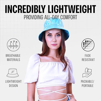 Rave Bucket Hat for Women & Men - Cute Bucket Hats - Festival Hat Adjustable 50+ SPF Protection Rave Accessories - color: Holographic Blue