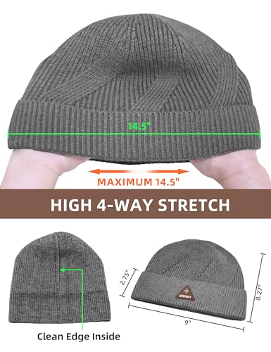 Wool Beanie Hat for Mens Unisex Winter Hats Womens Adults Cuffed Beanies Hiking Knit Skull Cap Warm Fisherman Beanie - color: Grey