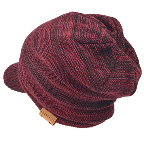 Ruphedy Mens Beanie with Brim Winter Hat Knitted Thick Fleece Visor Beanie - color: B319-claret