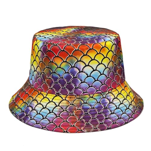 Quanhaigou Bucket Hat for Men Women,Packable Reversible Printed Sun Hats,Fisherman Outdoor Summer Travel Hiking Beach Caps - color: Colorful Scale