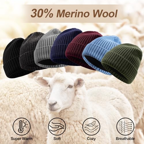 ZTL M/L/XL/XXL Merino Wool Beanie for Men Women, Fleece Lined Large Winter Hat, Big Knitted Cuffed Beanie Ski Skull Cap - color: Black, size: Medium-Large