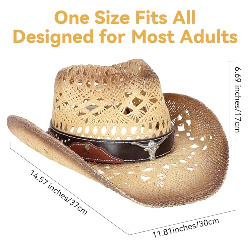 WQWOVRVO Cowboy Hat,Cowgirl Hat,Cowboy Hats for Women/Mens/Straw Wide with Shapeable Brim Western Cowboy Hat for Womens - color: Beige & Coffee