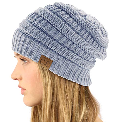 CC Classic Winter Fall Trendy Chunky Stretchy Cable Knit Beanie Hat - color: Solid Denim