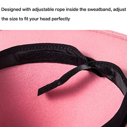 Felt Wide Brim Fedora Hats for Women Men, with Band Belt Buckle, Adjustable - color: P14 Pink