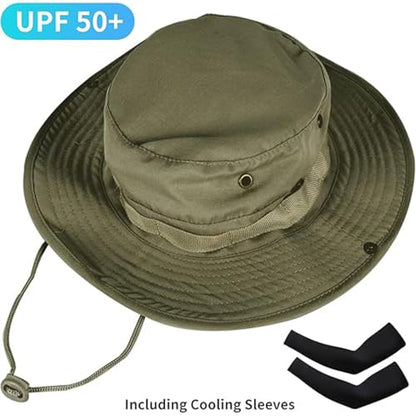 Sun Hats for Men Women Bucket Hat UPF 50+ Boonie Hat Foldable UV Protection Hiking Beach Fishing Summer Safari - color: Upgraded-1pack-army Green