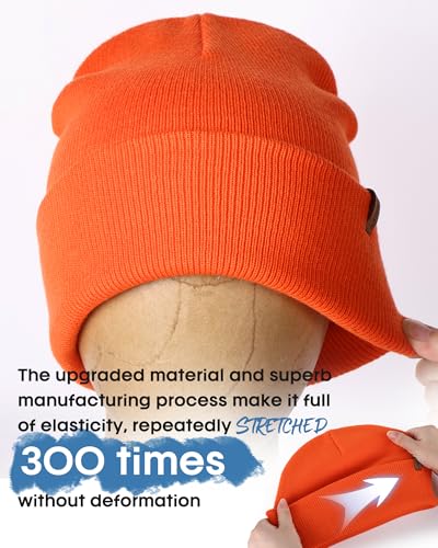 FURTALK Beanie for Men Women Cuffed Thick Knitted Winter Hat Skull Cap - color: Orange