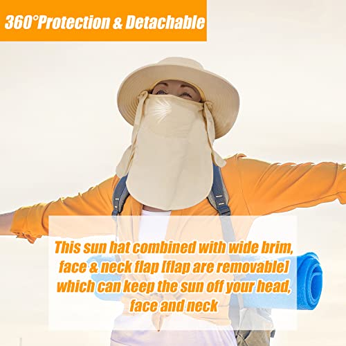 Fishing Hat for Men & Women, Sun Protection Hat with Face Cover & Neck Flap - color: Beige