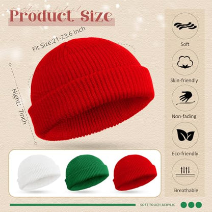SATINIOR 4 Pieces Trawler Beanie Watch Hat Roll up Edge Skullcap Fisherman Beanie Unisex - color: Red, White, Grass Green, size: One Size