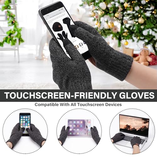 FZ FANTASTIC ZONE Mens Winter Beanie Hat and Scarf Touchscreen Gloves Sets - color: Dark Gray