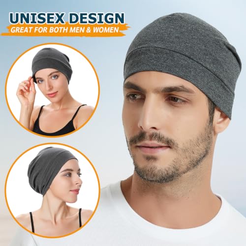 Headshion 100% Cotton Skull Caps Beanie Sleeping Hats for Men Women - color: Black & Grey