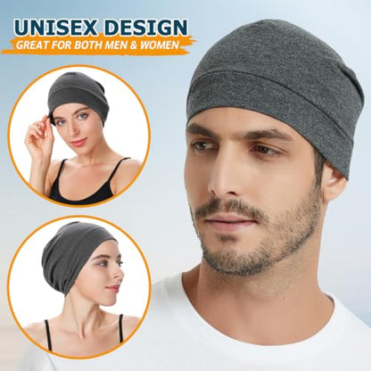 Headshion 100% Cotton Skull Caps Beanie Sleeping Hats for Men Women - color: Black & Grey