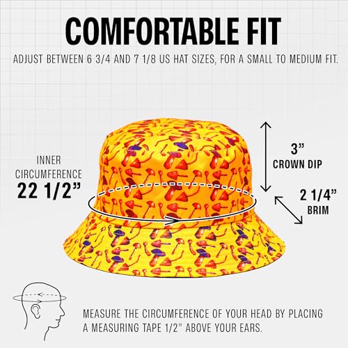 Rave Bucket Hat for Women & Men - Cute Bucket Hats - Festival Hat Adjustable 50+ SPF Protection Rave Accessories - color: Mushroom - Yellow