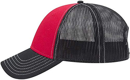 Ashen Fane 6 Panel Low Profile Contrast Vertical Mesh Back Snapback Hat - color: Blk/Red/Blk