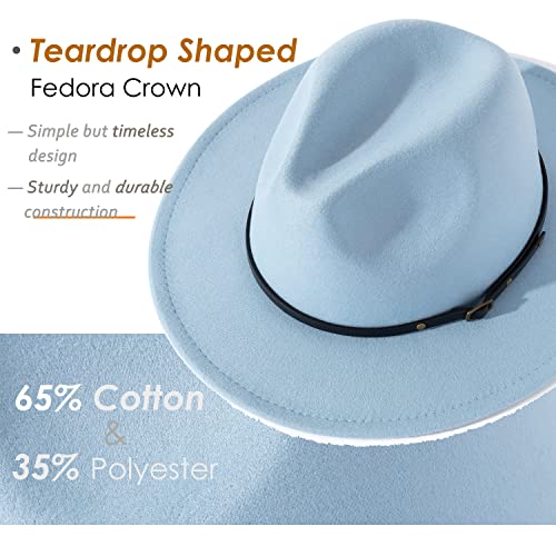 Lisianthus Women Belt Buckle Fedora Hat - color: Light Sky Blue