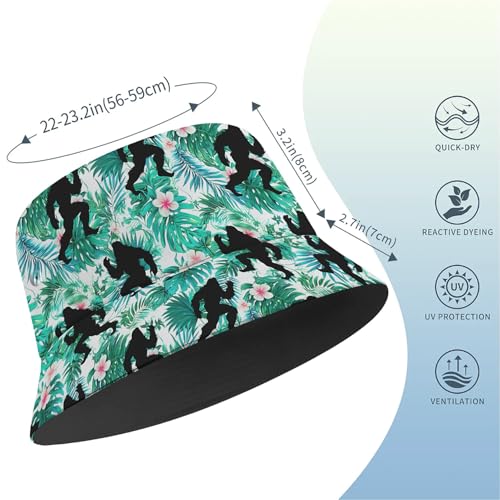Amasnay Neon Bucket Hat Cotton Double-Side-Wear Reversible Sun Hat for Women Men, Summer Vacation Travel Beach Fisherman Hat - color: Green Floral Bigfoot
