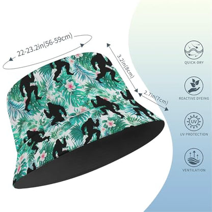 Amasnay Neon Bucket Hat Cotton Double-Side-Wear Reversible Sun Hat for Women Men, Summer Vacation Travel Beach Fisherman Hat - color: Green Floral Bigfoot