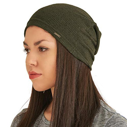 CHARM Mens Light Weight Summer Beanie - Womens Breathable Slouchy Baggy Knit Hat - color: Khaki