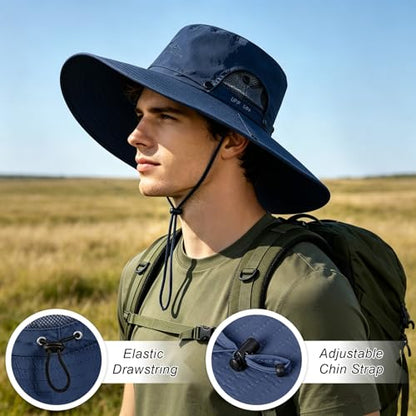 Mens Sun Hat Wide Brim Sun Hats for Men UV Protection Waterproof Bucket Hat - color: Blue
