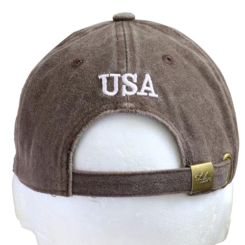 Falari USA Flag Embroidered Baseball Cap, Low Profile Adjustable Dad Hat, 100% Cotton, Pre-Washed - color: Brown