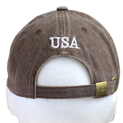 Falari USA Flag Embroidered Baseball Cap, Low Profile Adjustable Dad Hat, 100% Cotton, Pre-Washed - color: Brown