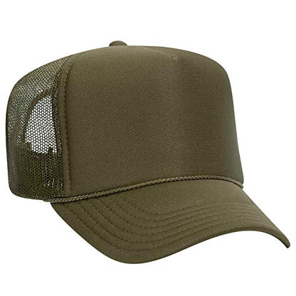 OTTO Wholesale 12 x Polyester Foam Front 5 Panel High Crown Mesh Back Trucker Hat - (12 Pcs) - color: Ol. Green
