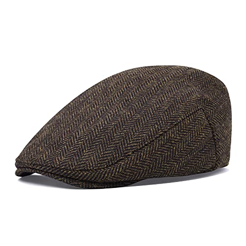 STARANCE Men Wool Blend Newsboy Cap Flat Hat - color: Herringbone Coffee, size: 7 1/2